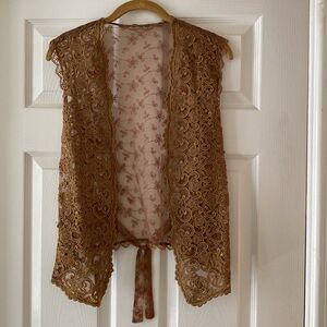 Lace Vest. Light Gold/Brown. By Karen Kane Lifestyle. XS.